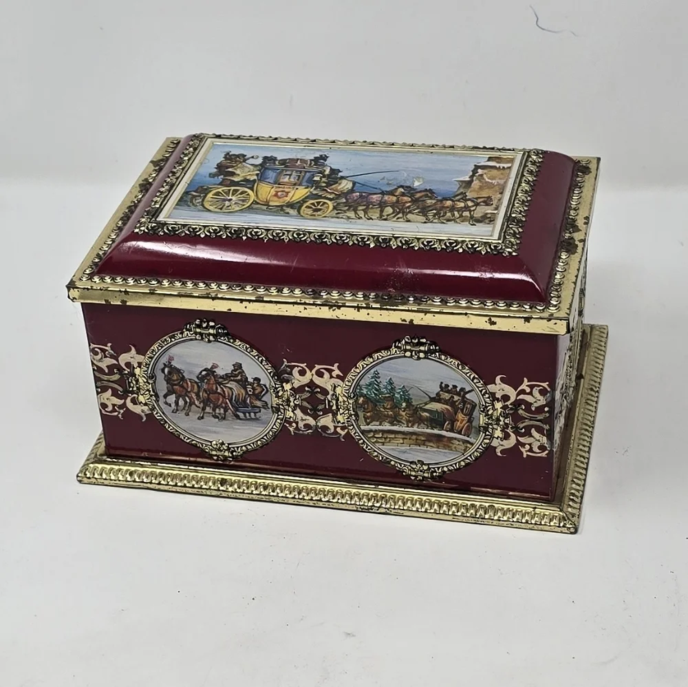 Vintage klann quality biscuit candy metal tin hinged lid western‎ germany
